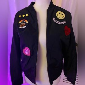 Express Black Patch Embellished Windbreaker Bomber Jacket 🙂❤️💕💔